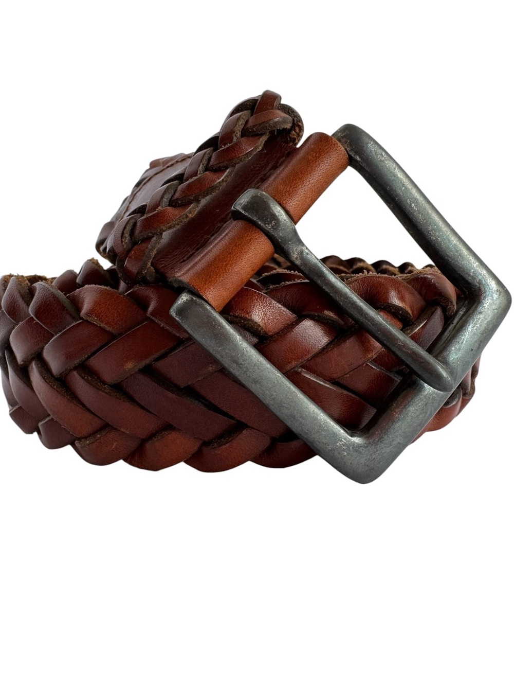 United Colors of Benetton Brown Braided Genuine Leather Belt Sz Small Boho VGUC